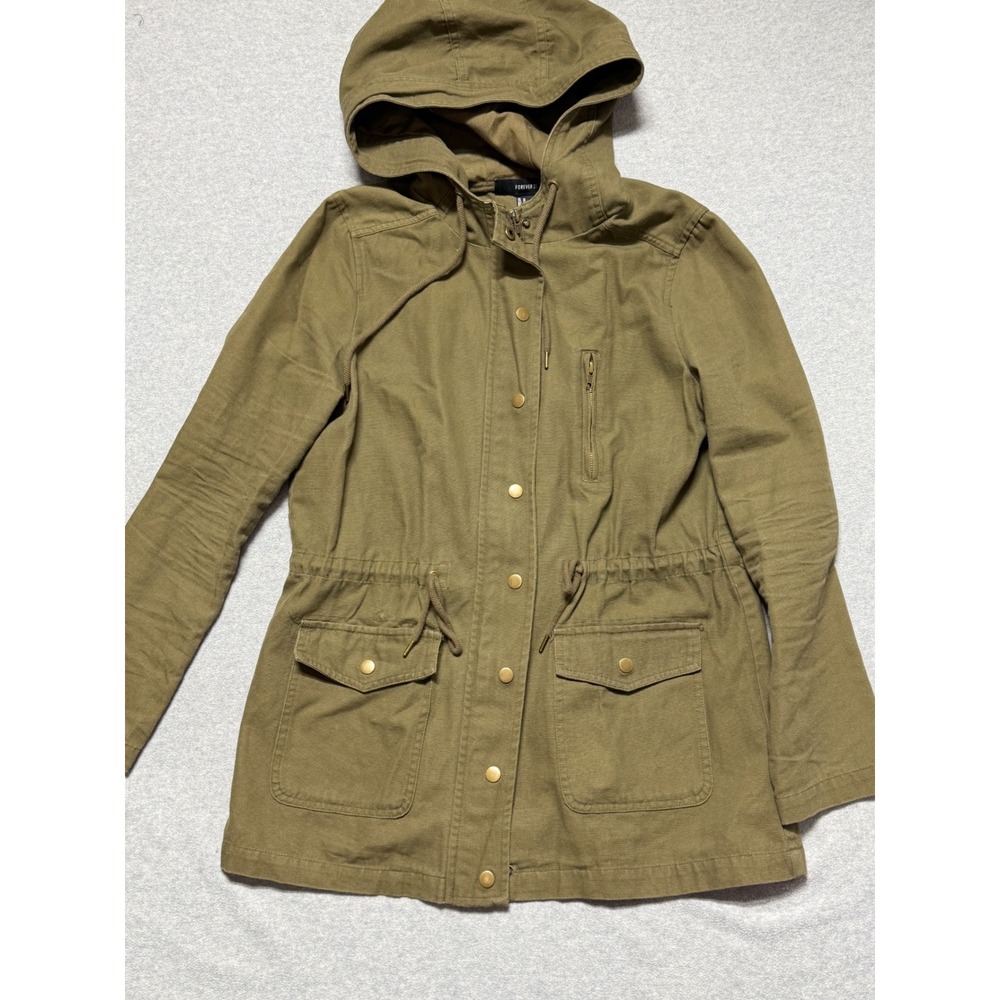 Forever 21 Womens Olive Green Utility‎ Anorak Jacket Hooded Drawstring Medium